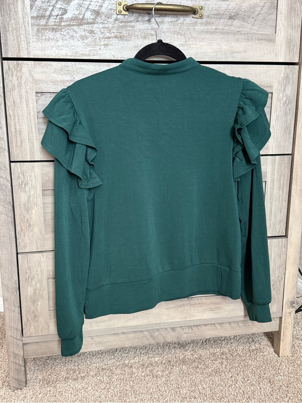 SSYS The Libby Long Sleeve Ruffled Shoulder Top - Dark Green - Picture 6 of 10